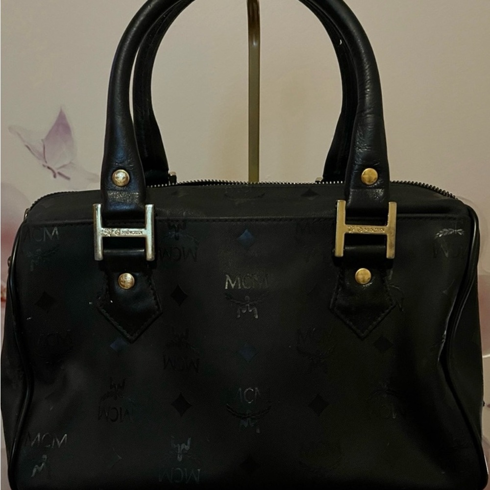 MCM Black Satchel with Structured Design and Monogram - Picture 9 of 15